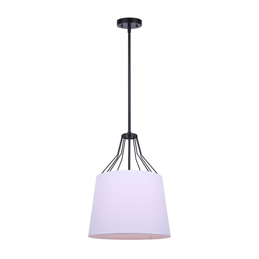 Canarm Anton 13in 1-Light Pendant | Transitional Matte Black and White Fabric Shade | Kitchen Island & Entryway | 13 x 20 in | Model IPL1075A01BK
