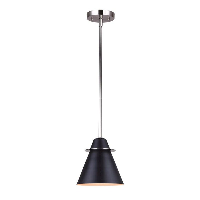 Canarm Talia 7in 1-Light Pendant | Modern Brushed Nickel and Matte Black Metal Shade | Kitchen Island & Dining Room | 7 x 57 in | Model IPL1076A01BKN