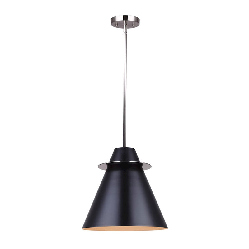 Canarm Talia 12in 1-Light Pendant | Modern Brushed Nickel and Matte Black Metal Shade | Kitchen Island & Dining Room | Model IPL1076A01BKN12