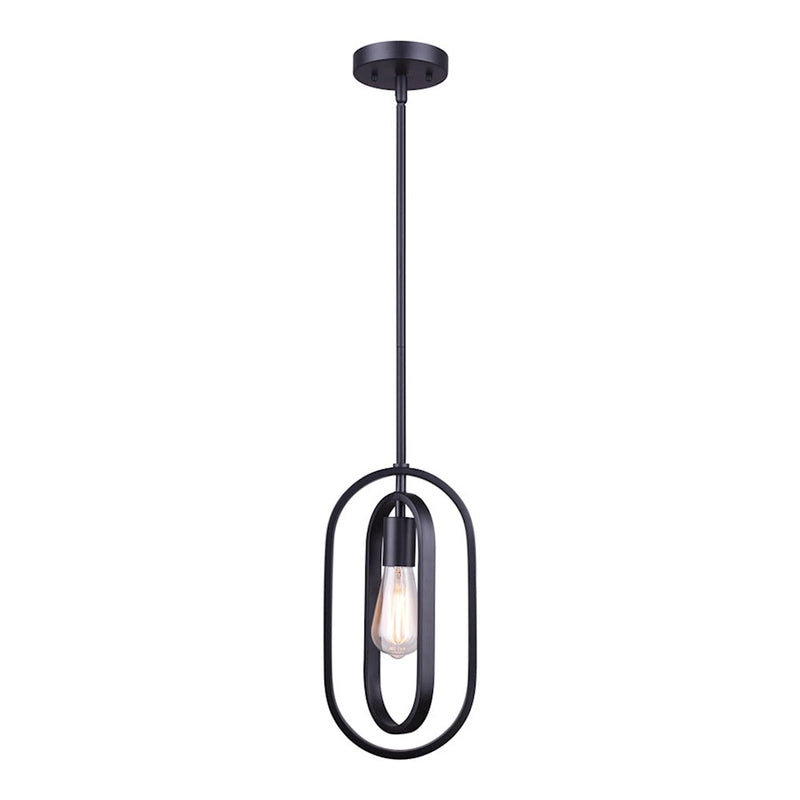 Canarm Dilan 7in 1-Light Pendant | Industrial Matte Black and Brushed Brown Wood | Kitchen Island & Dining Room | Model IPL1078A01BK