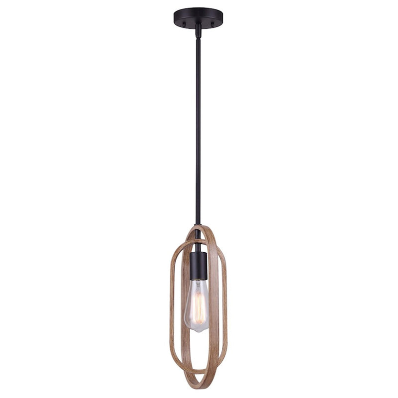 Canarm Dilan 7in 1-Light Pendant | Industrial Matte Black and Brushed Brown Wood | Kitchen Island & Dining Room | Model IPL1078A01BKB