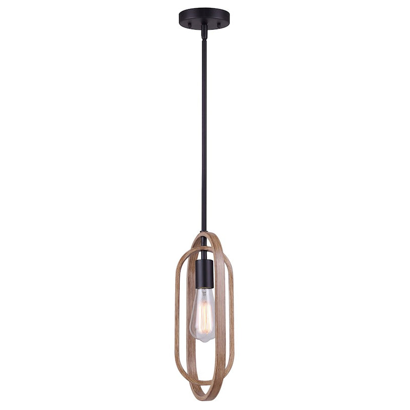 Canarm Dilan 7in 1-Light Pendant | Industrial Matte Black and Brushed Brown Wood | Kitchen Island & Dining Room | Model IPL1078A01BKB
