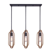Canarm Dilan 31in 3-Light Pendant | Industrial Matte Black and Brushed Brown Wood | Kitchen Island & Dining Room | Model IPL1078A03BKB