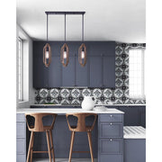 Canarm Dilan 31in 3-Light Pendant | Industrial Matte Black and Brushed Brown Wood | Kitchen Island & Dining Room | Model IPL1078A03BKB