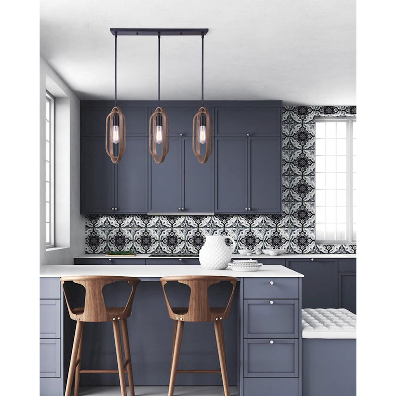 Canarm Dilan 31in 3-Light Pendant | Industrial Matte Black and Brushed Brown Wood | Kitchen Island & Dining Room | Model IPL1078A03BKB