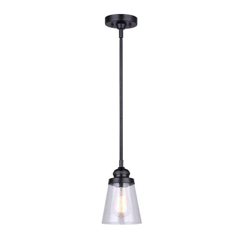 Canarm Declan 5in 1-Light Pendant | Industrial Matte Black and Seeded Glass | Kitchen Island & Dining Room | 5 x 5 x 60 in | Model IPL1097A01BK