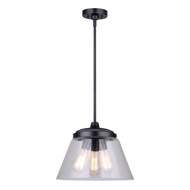 Canarm Declan 13in 3-Light Pendant | Industrial Matte Black and Seeded Glass | Kitchen Island & Dining Room | 13 x 13 x 61 in | Model IPL1097A03BK13