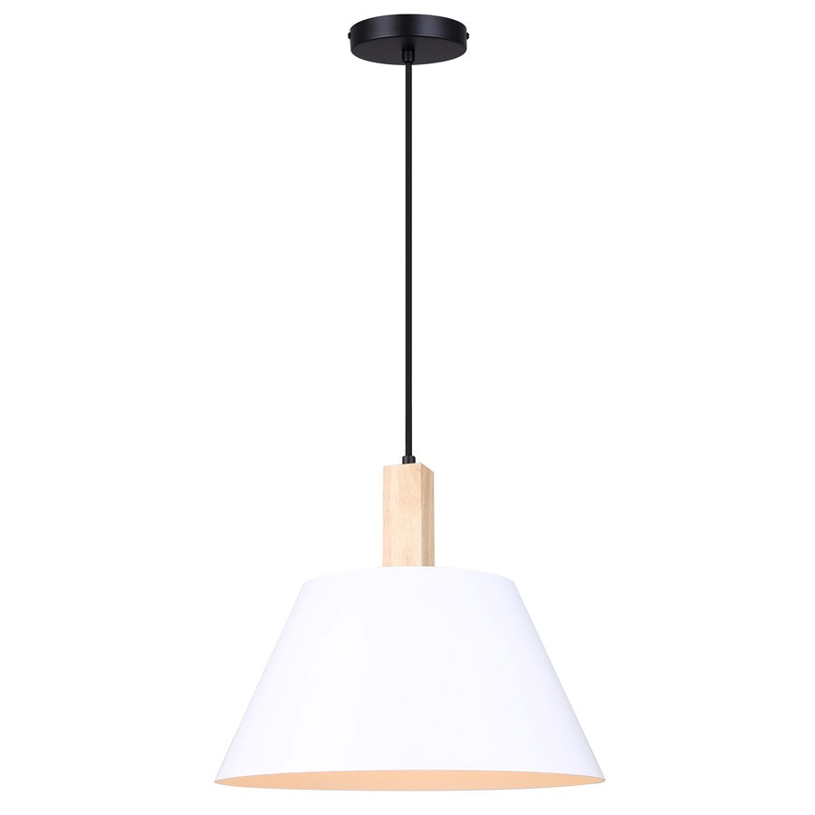 Canarm Harlyn 1 Light 14.5" Pendant, Black/Matte White/Real Wood