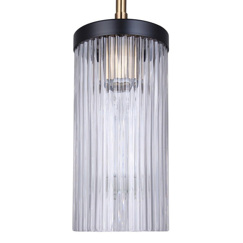 Canarm Jenner 4.75in 1-Light Pendant | Modern Matte Black and Gold Clear Ribbed Glass | Kitchen Island & Dining Room | Model IPL1143A01BKG