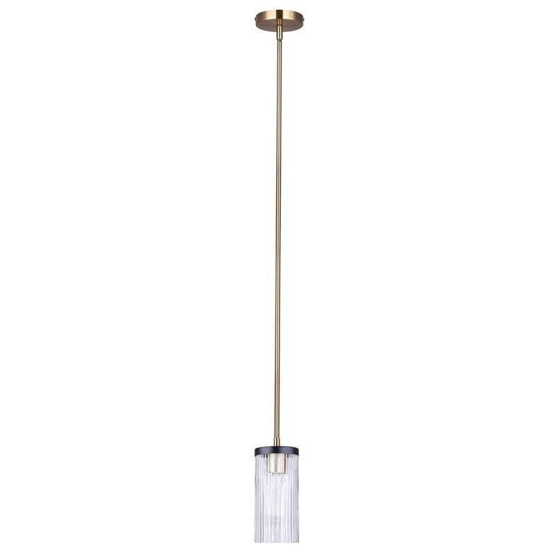 Canarm Jenner 4.75in 1-Light Pendant | Modern Matte Black and Gold Clear Ribbed Glass | Kitchen Island & Dining Room | Model IPL1143A01BKG