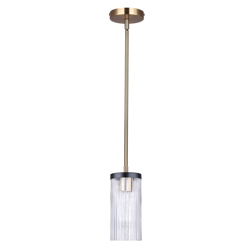 Canarm Jenner 4.75in 1-Light Pendant | Modern Matte Black and Gold Clear Ribbed Glass | Kitchen Island & Dining Room | Model IPL1143A01BKG