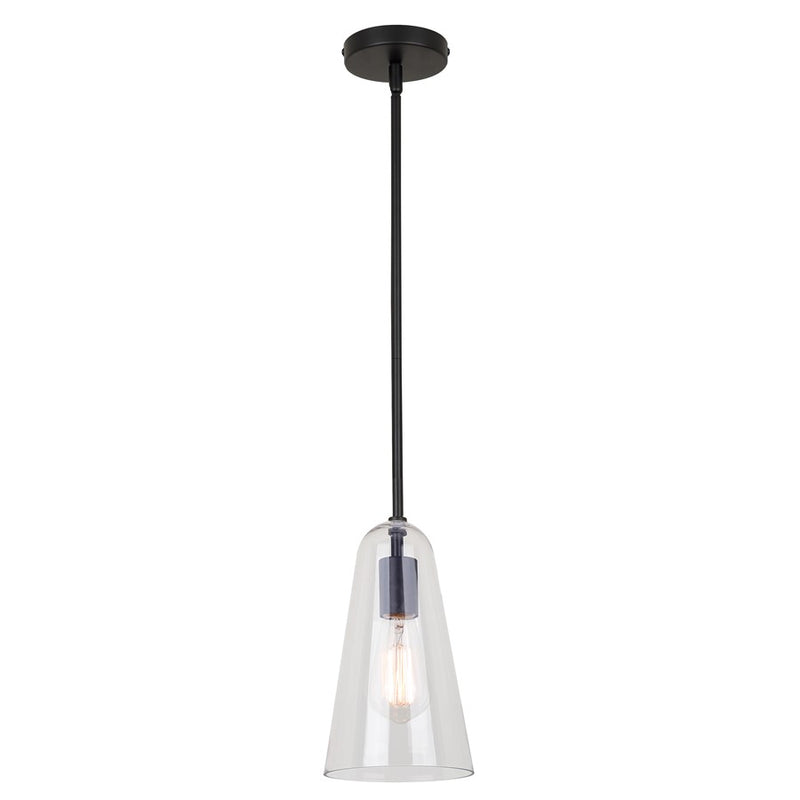 Canarm Luisa 5.88in 1-Light Pendant | Mid-Century Matte Black and Clear Glass | Kitchen & Bathroom Damp Rated | Model IPL1144A01BK