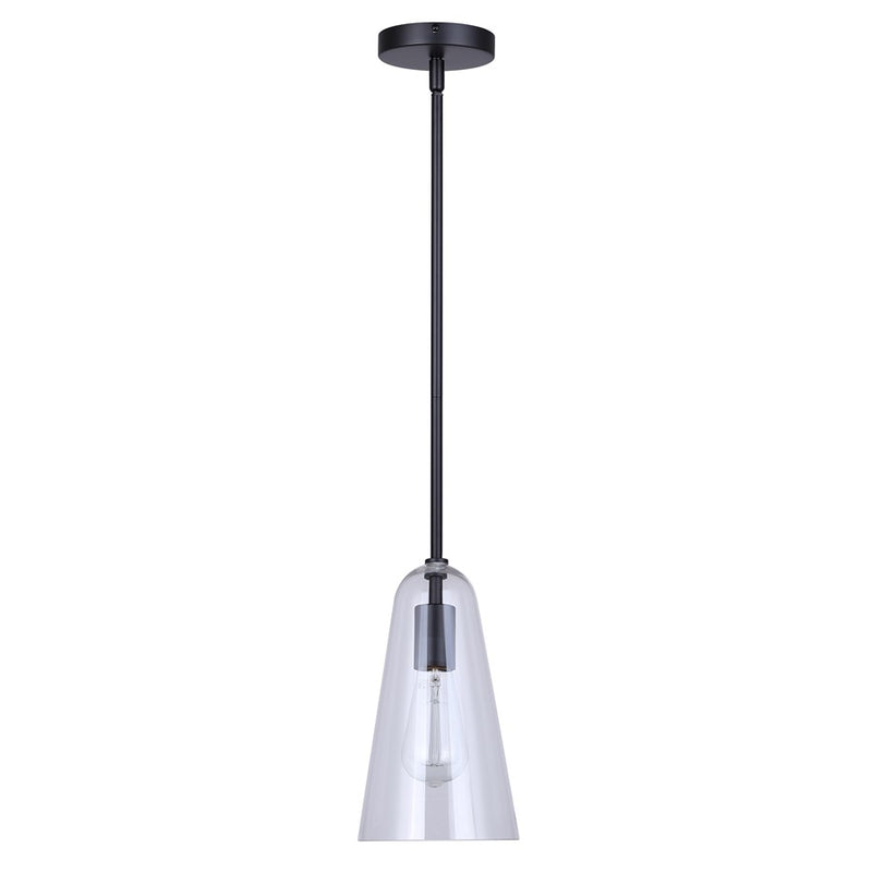 Canarm Luisa 5.88in 1-Light Pendant | Mid-Century Matte Black and Clear Glass | Kitchen & Bathroom Damp Rated | Model IPL1144A01BK
