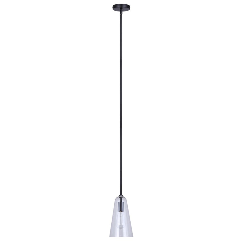 Canarm Luisa 5.88in 1-Light Pendant | Mid-Century Matte Black and Clear Glass | Kitchen & Bathroom Damp Rated | Model IPL1144A01BK