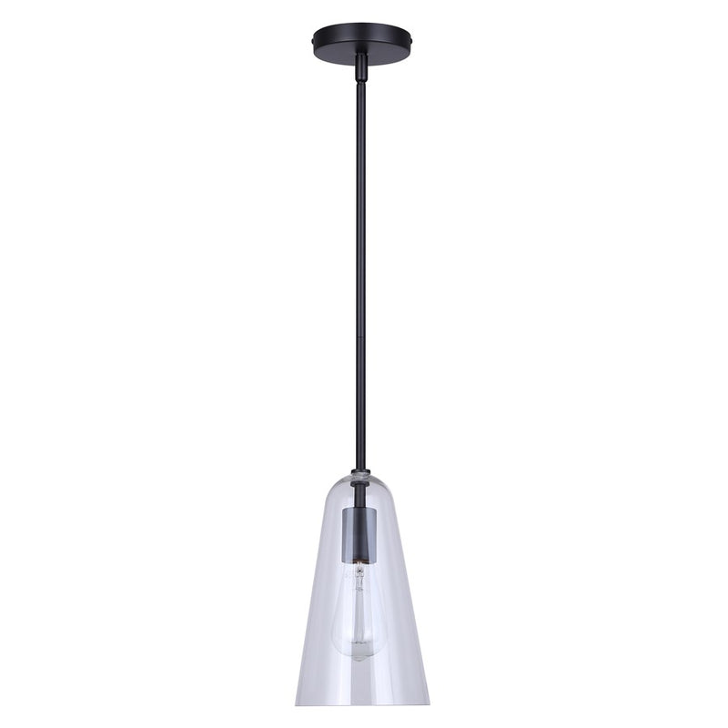 Canarm Luisa 5.88in 1-Light Pendant | Mid-Century Matte Black and Clear Glass | Kitchen & Bathroom Damp Rated | Model IPL1144A01BK