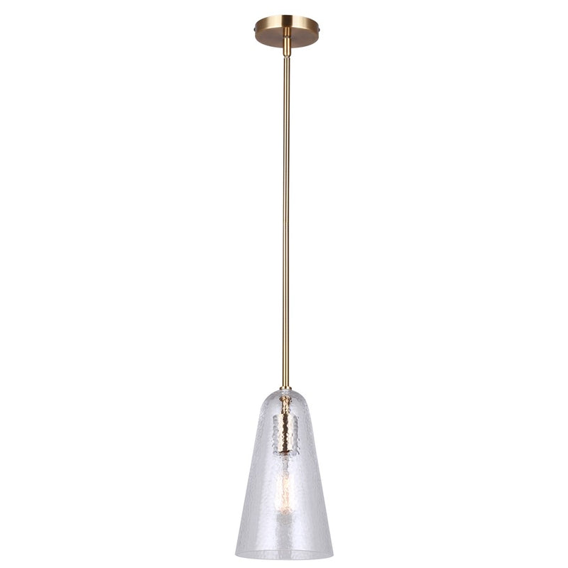 Canarm Luisa 5.88in 1-Light Pendant | Mid-Century Gold and Textured Glass | Dining Room & Kitchen Island | 5.88 x 5.88 x 19 in | Model IPL1144A01GD