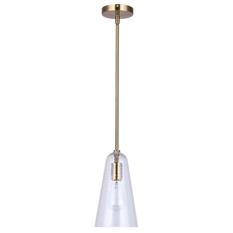 Canarm Luisa 5.88in 1-Light Pendant | Mid-Century Gold and Textured Glass | Dining Room & Kitchen Island | 5.88 x 5.88 x 19 in | Model IPL1144A01GD