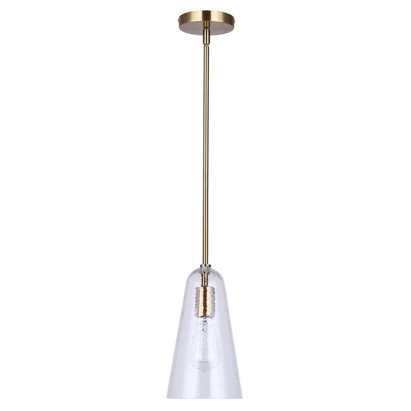 Canarm Luisa 5.88in 1-Light Pendant | Mid-Century Gold and Textured Glass | Dining Room & Kitchen Island | 5.88 x 5.88 x 19 in | Model IPL1144A01GD