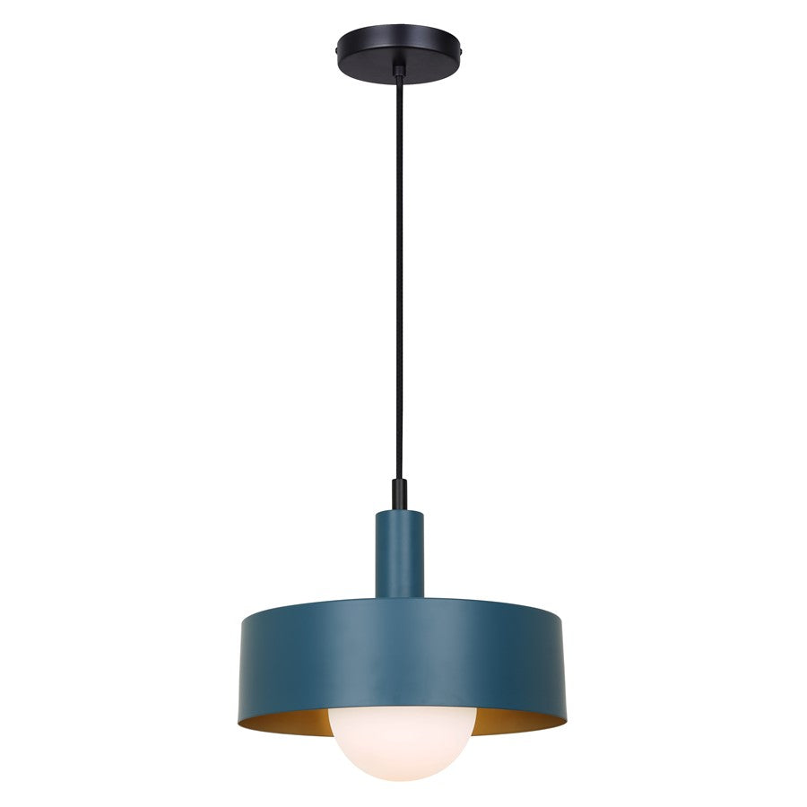 Canarm Daylon 1 Light 12.63" Pendant, Matte Blue/Black