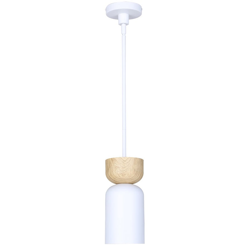 Canarm Caleb 5in 1-Light Pendant | Minimalist Matte White and Faux Wood | Kitchen Island & Dining Room | 4.75 x 4.75 x 17.75 in | Model IPL1152A01WHW