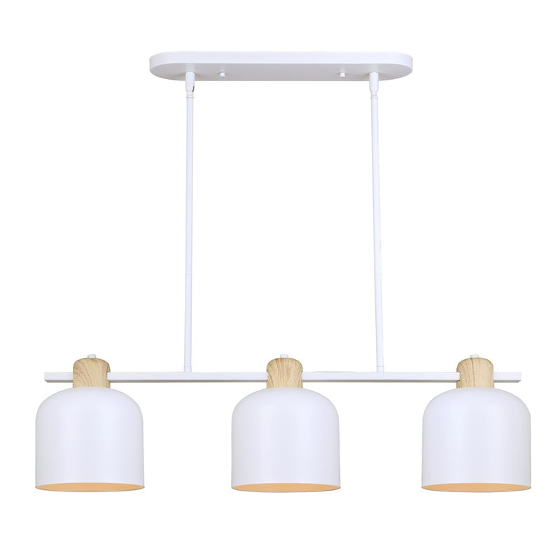 Canarm Caleb 32in 3-Light Pendant | Modern Matte White and Wood Accents | Kitchen Island & Dining Room | 32 x 7 x 16.5 in | Model IPL1152A03WHW