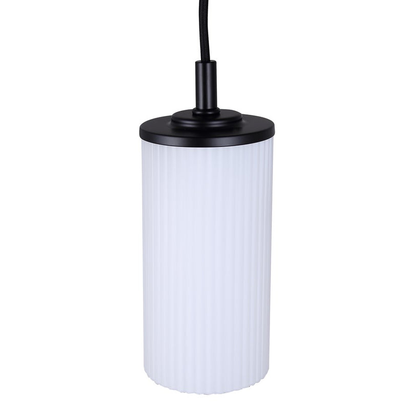 Canarm Kinslea 4.75in 1-Light Pendant | Matte Black and Frosted Ribbed Glass | Kitchen Island & Dining Room | Model IPL1165A01BK-FR
