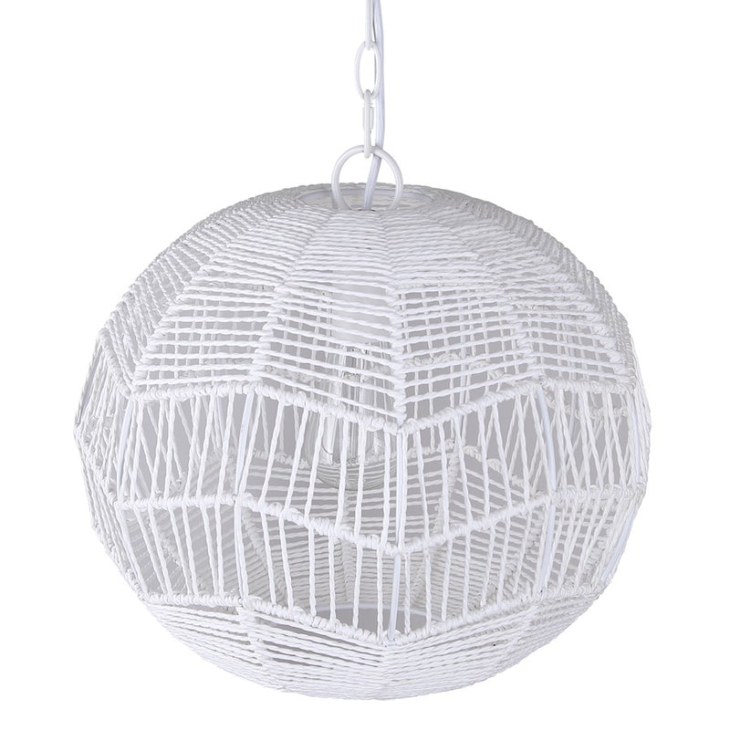 Canarm Valence 15in 1-Light Pendant | Modern Boho White Woven Steel | Kitchen Island & Bedroom | 15 x 15 x 14.5 in | Model IPL1197A01WH