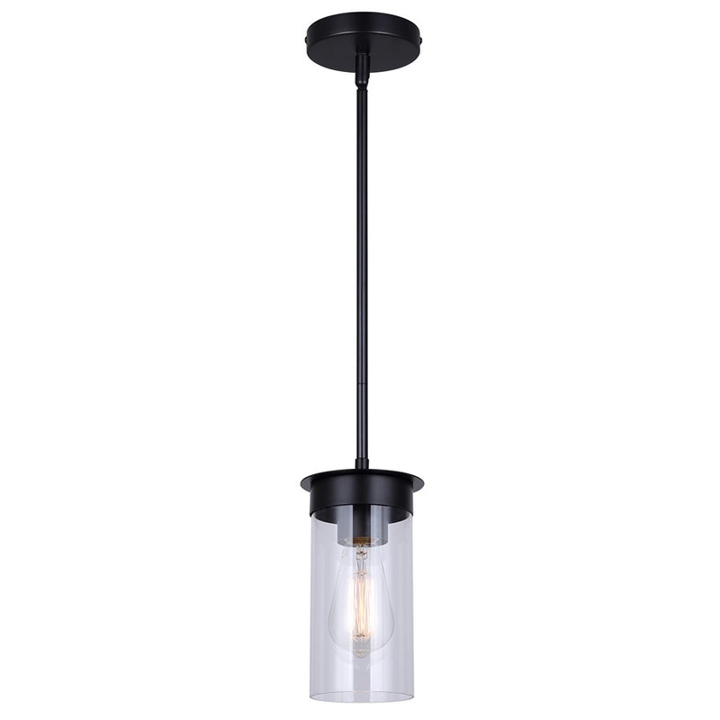 Canarm Benson 4.75in 1-Light Pendant | Matte Black and Clear Glass Steel | Kitchen & Bedroom | 4.75 x 4.75 x 11.75 in | Model IPL1205A01BK
