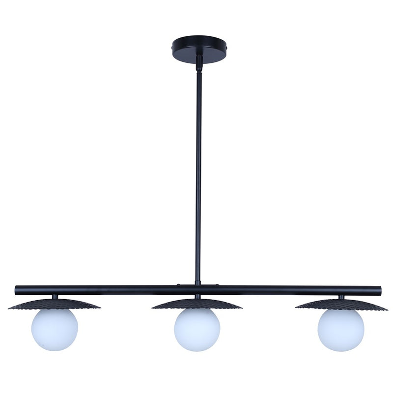 Canarm Mierka 32.5in 3-Light Pendant | Matte Black Steel and Opal Glass | Dining Room & Kitchen | 32.5 x 7.9 x 14.6-56.6 in | Model IPL1209A03BK9