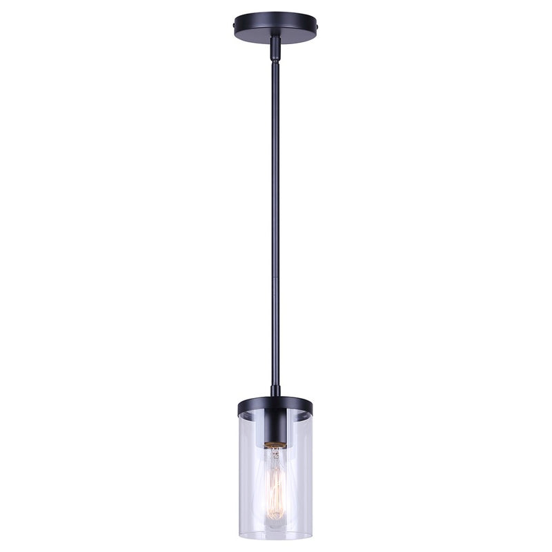 Canarm Britton 4.75in 1-Light Pendant | Modern Matte Black Steel and Clear Glass | Kitchen Island & Dining Room | Model IPL1234A01BK