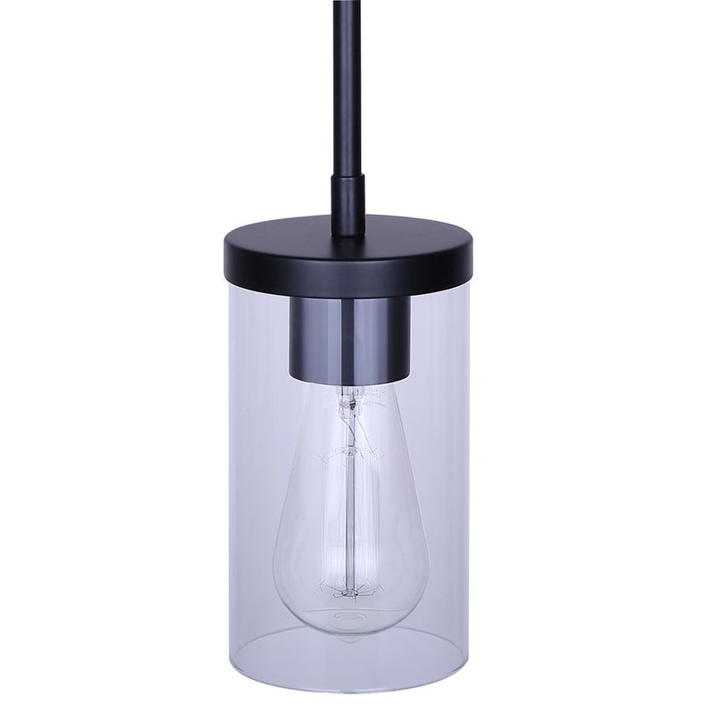Canarm Britton 4.75in 1-Light Pendant | Modern Matte Black Steel and Clear Glass | Kitchen Island & Dining Room | Model IPL1234A01BK