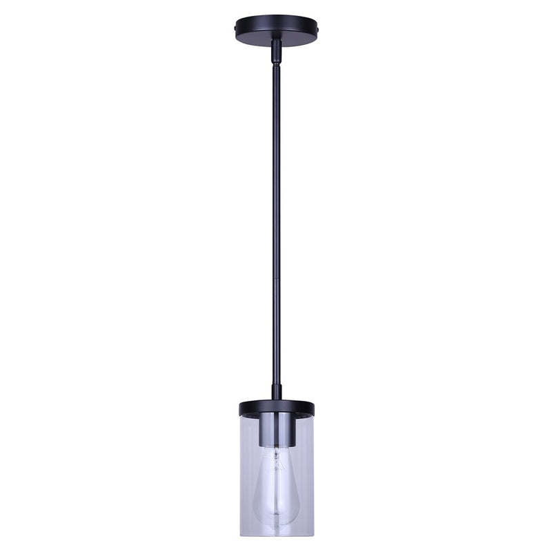 Canarm Britton 4.75in 1-Light Pendant | Modern Matte Black Steel and Clear Glass | Kitchen Island & Dining Room | Model IPL1234A01BK