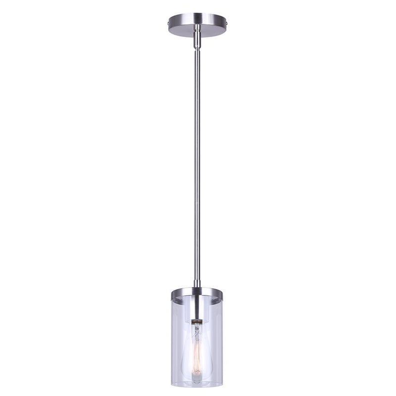Canarm Britton 4.75in 1-Light Pendant | Modern Brushed Nickel Steel and Clear Glass | Kitchen Island & Dining Room | Model IPL1234A01BN