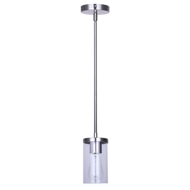 Canarm Britton 4.75in 1-Light Pendant | Modern Brushed Nickel Steel and Clear Glass | Kitchen Island & Dining Room | Model IPL1234A01BN