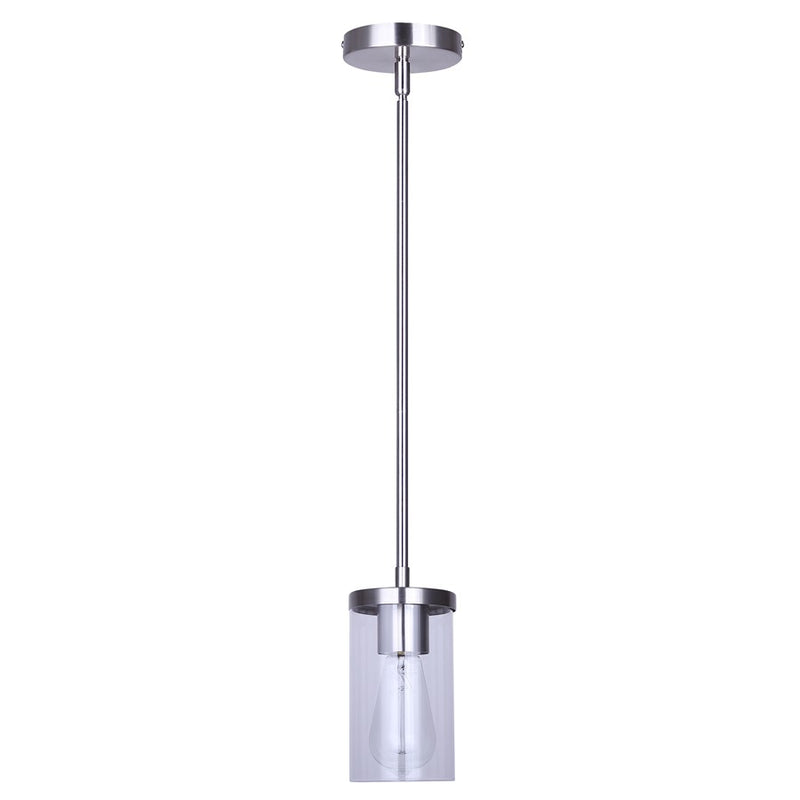 Canarm Britton 4.75in 1-Light Pendant | Modern Brushed Nickel Steel and Clear Glass | Kitchen Island & Dining Room | Model IPL1234A01BN