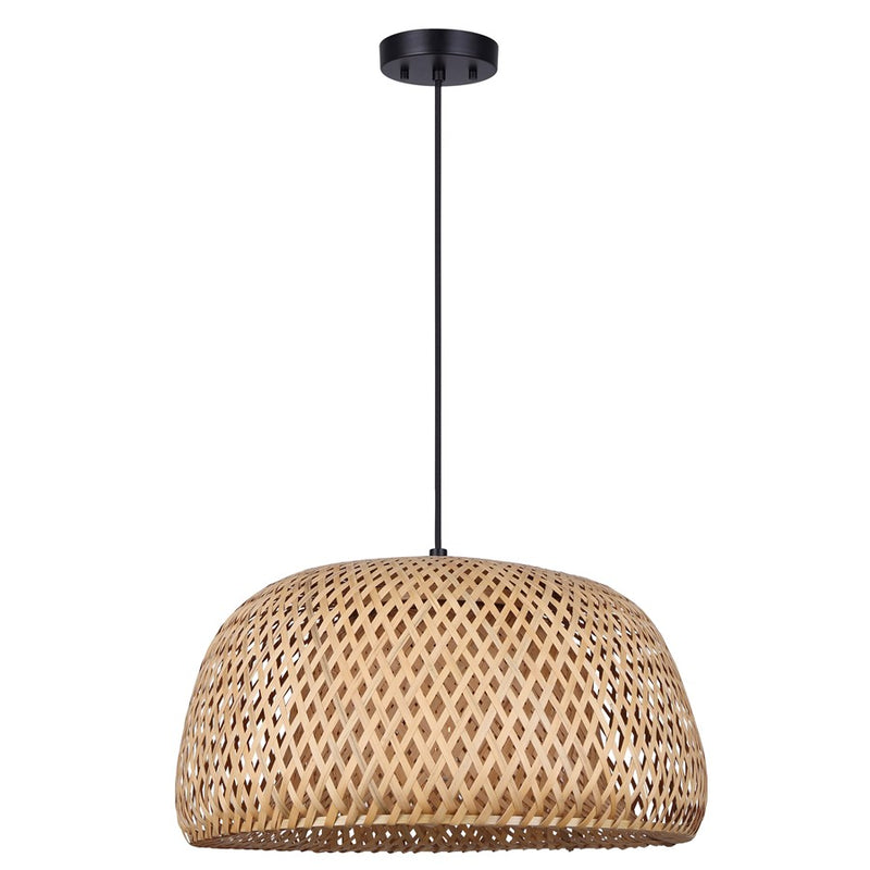 Canarm Sariel 18in 1-Light Pendant | Matte Black and Bamboo | Kitchen Island & Dining Room | 18 x 18 x 11 in | Model IPL2025B01BK