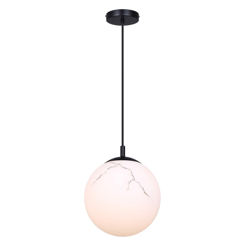 Canarm Halsey 9.75in 1-Light Pendant | Matte Black and Grey Marble Glass | Kitchen & Dining Room | 9.75 x 9.75 x 14 in | Model IPL2101B01BK