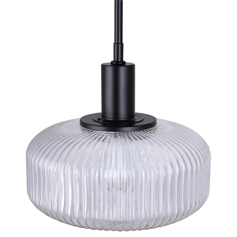 Canarm Ledger 10.5in 1-Light Pendant | Matte Black and Clear Ribbed Glass | Kitchen & Dining Room | 10.5 x 10.5 x 12.63 in | Model IPL2104B01BK