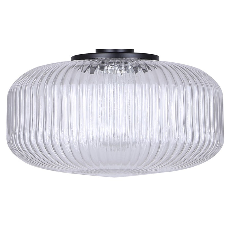 Canarm Ledger 10.5in 1-Light Pendant | Matte Black and Clear Ribbed Glass | Kitchen & Dining Room | 10.5 x 10.5 x 12.63 in | Model IPL2104B01BK