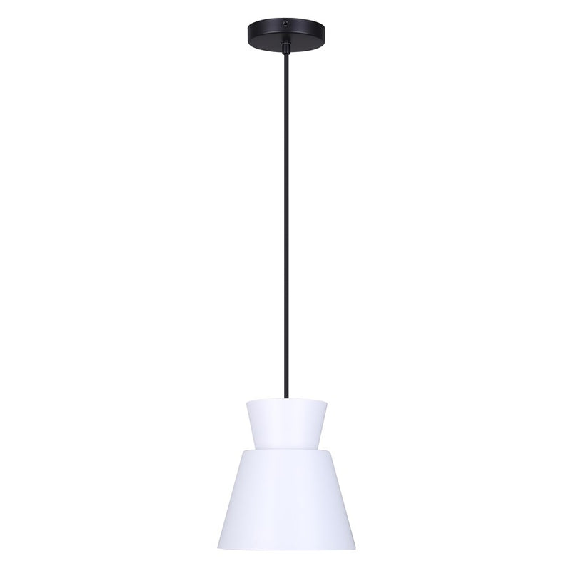 Canarm Arbella 7.75in 1-Light Pendant | Matte Black and White Metal | Kitchen Island & Dining Room | 7.75 x 7.75 x 11 in | Model IPL2107B01BW