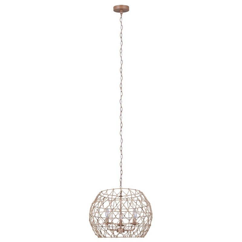 Canarm Aura 20in 3-Light Pendant | Coastal Tan Rope and Metal | Kitchen Island & Dining Room | 20 x 20 x 14 in | Model IPL2124B03BR20