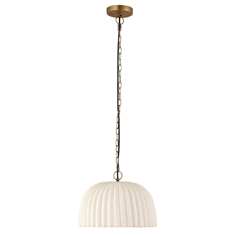 Canarm Audrey 15in 1-Light Pendant | Antique Brass and Ribbed Ceramic Shade | Entryway & Dining Room | 15 x 15 x 11 in | Model IPL2152B01AB