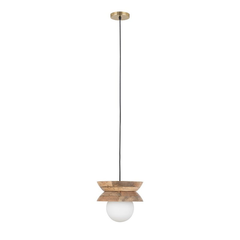 Canarm Kali 9.8in 1-Light Pendant | Natural Mango Wood and Frosted Glass | Kitchen Island & Reading Nook | 9.8 x 9.8 x 8.75 in | Model IPL2153B01NA