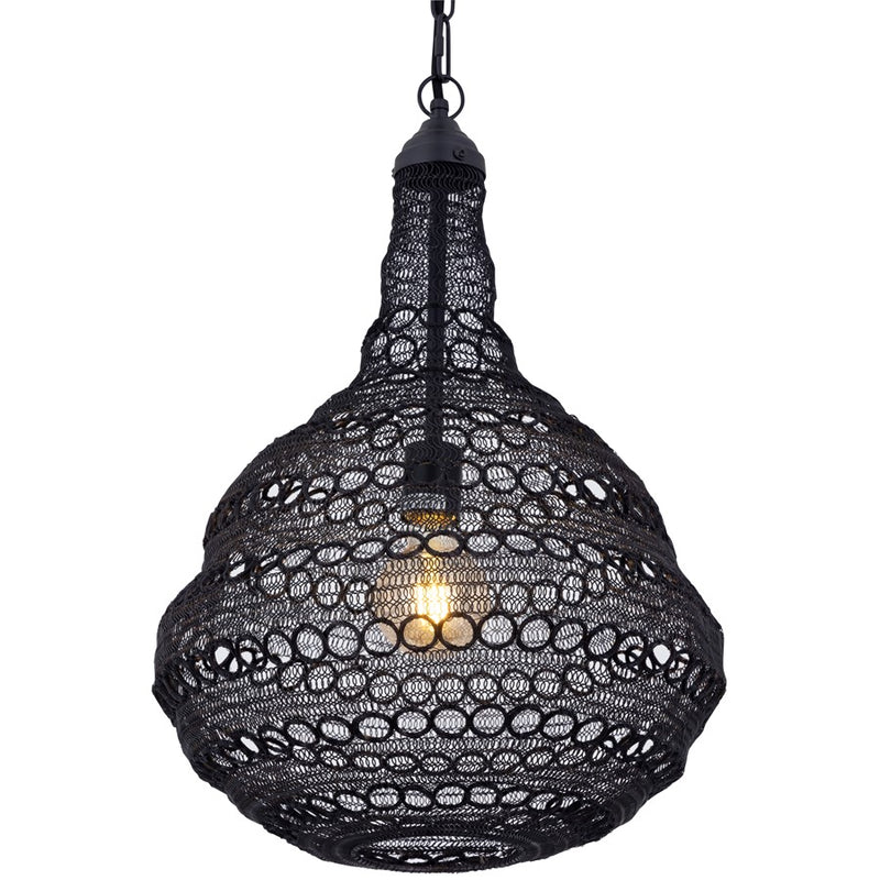 Canarm Agra 14.5in 1-Light Swag Pendant | Boho Modern Matte Black Metal | Dining Room & Kitchen Island | 14.5 x 14.5 x 7 in | Model IPL2178B01BK