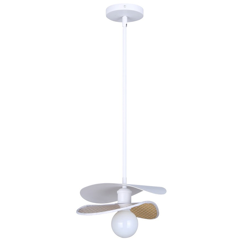 Canarm Elodie 13.75in 1-Light Pendant | Contemporary Matte White Steel & Rattan | Kitchen & Dining Room | Model IPL2181B01WHP