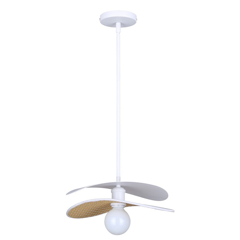 Canarm Elodie 13.75in 1-Light Pendant | Contemporary Matte White Steel & Rattan | Kitchen & Dining Room | Model IPL2181B01WHP