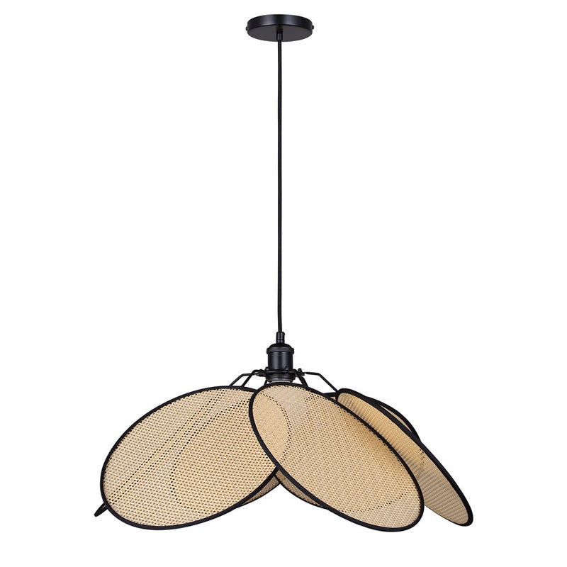 Canarm Madison 23.6in 1-Light Pendant | Modern Matte Black Steel & Rattan | Dining Room & Kitchen Island | Model IPL2182B01BKP