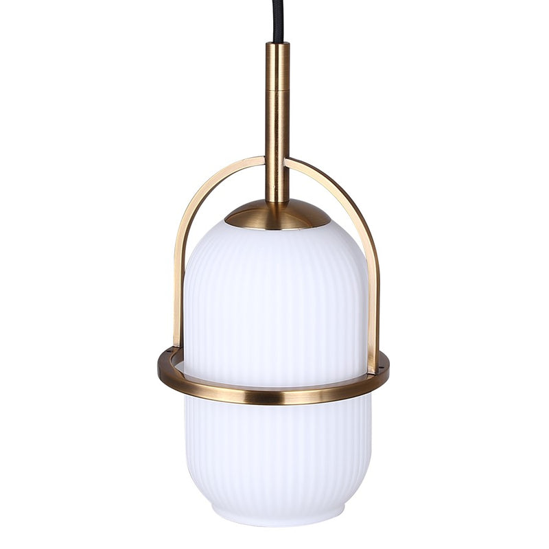 Canarm Eve 6in 1-Light Pendant | Modern Gold and Ribbed Opal Glass | Kitchen Island & Dining Room | 6 x 6 x 14.625 in | Model IPL2190B01GD