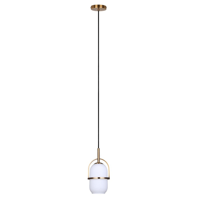 Canarm Eve 6in 1-Light Pendant | Modern Gold and Ribbed Opal Glass | Kitchen Island & Dining Room | 6 x 6 x 14.625 in | Model IPL2190B01GD