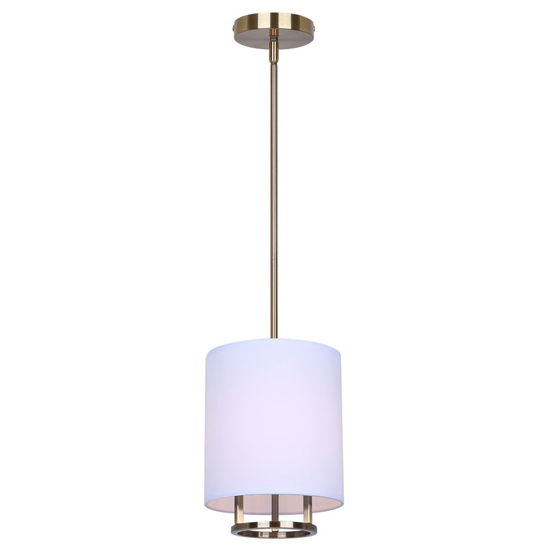 Canarm Bonnie 8in 1-Light Pendant | Modern Gold and White Fabric Shade | Kitchen Island & Dining Room | 8 x 8 x 13.75 in | Model IPL2191B01GD